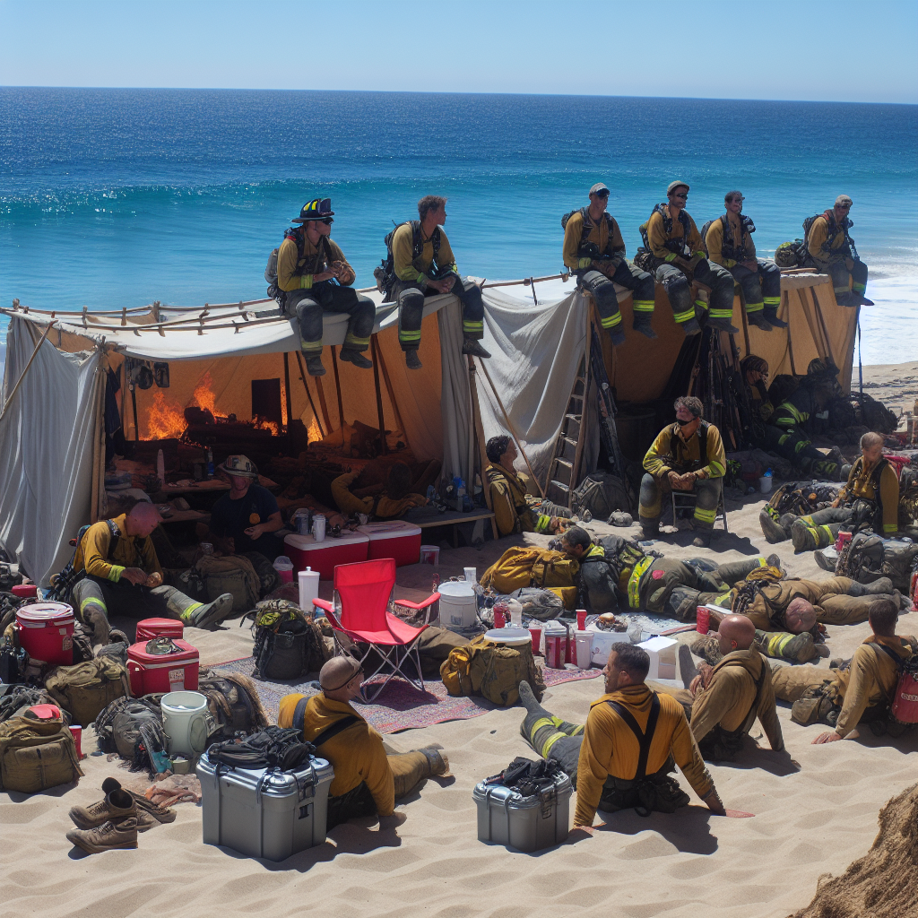 Firefighter Encampment Emerges on Malibu Beach