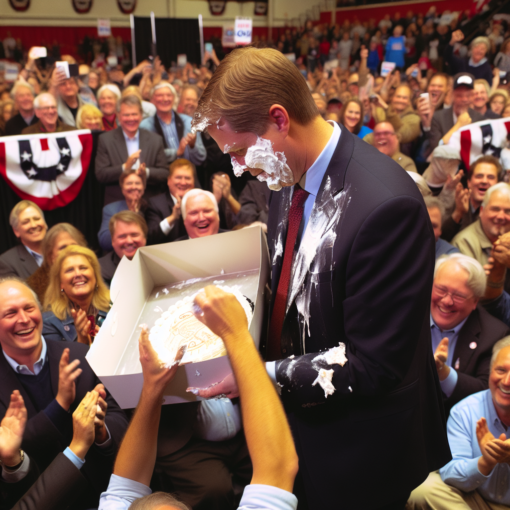 German Politician Targeted with Prank Cake at Campaign Event (VIDEO)