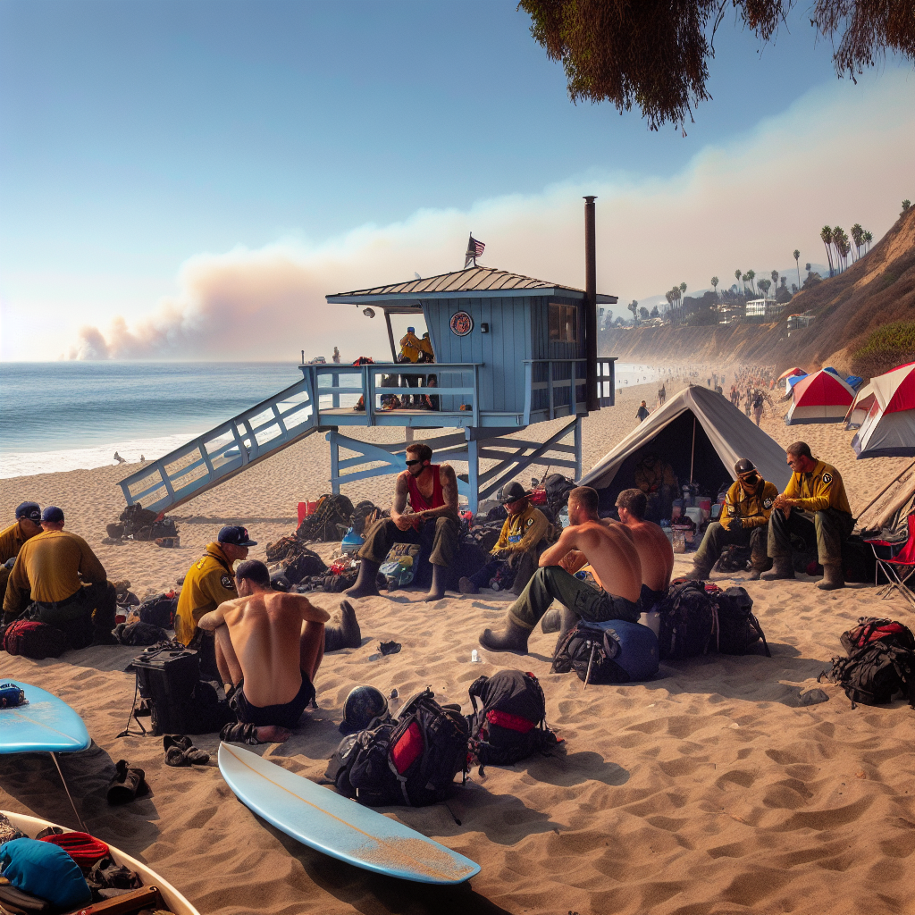 Malibu Beach Camp Shelters Firefighters Combating LA Wildfires