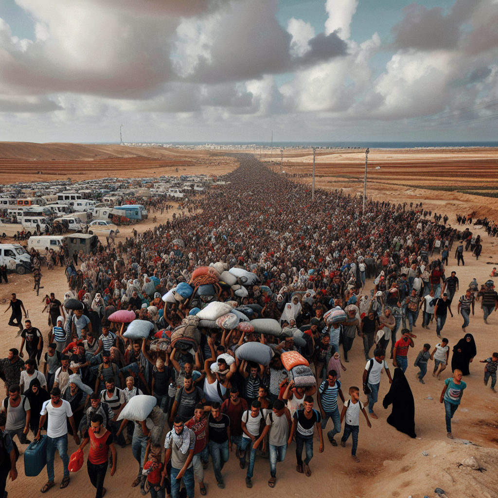 Mass Movement of Displaced Palestinians Towards Northern Gaza