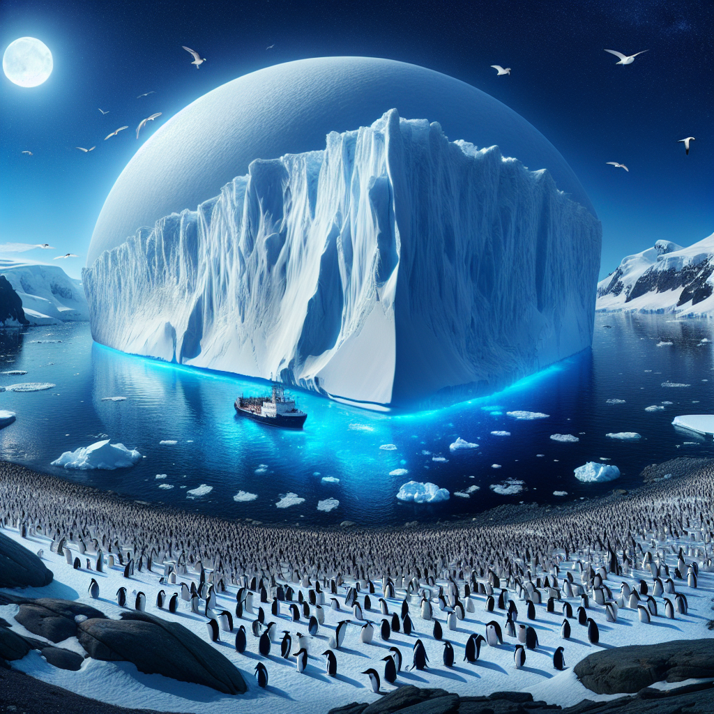 Massive Iceberg Approaches Penguin Island in Antarctica