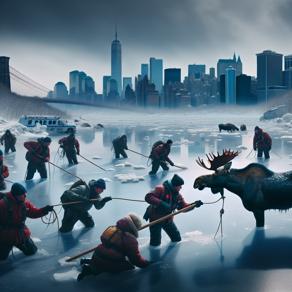 Rescuers Save Moose from Icy Lake in New York