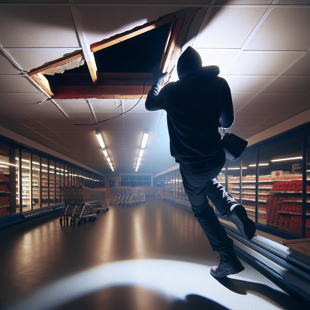 Burglar in UK Captured on Video Entering Supermarket Through Roof