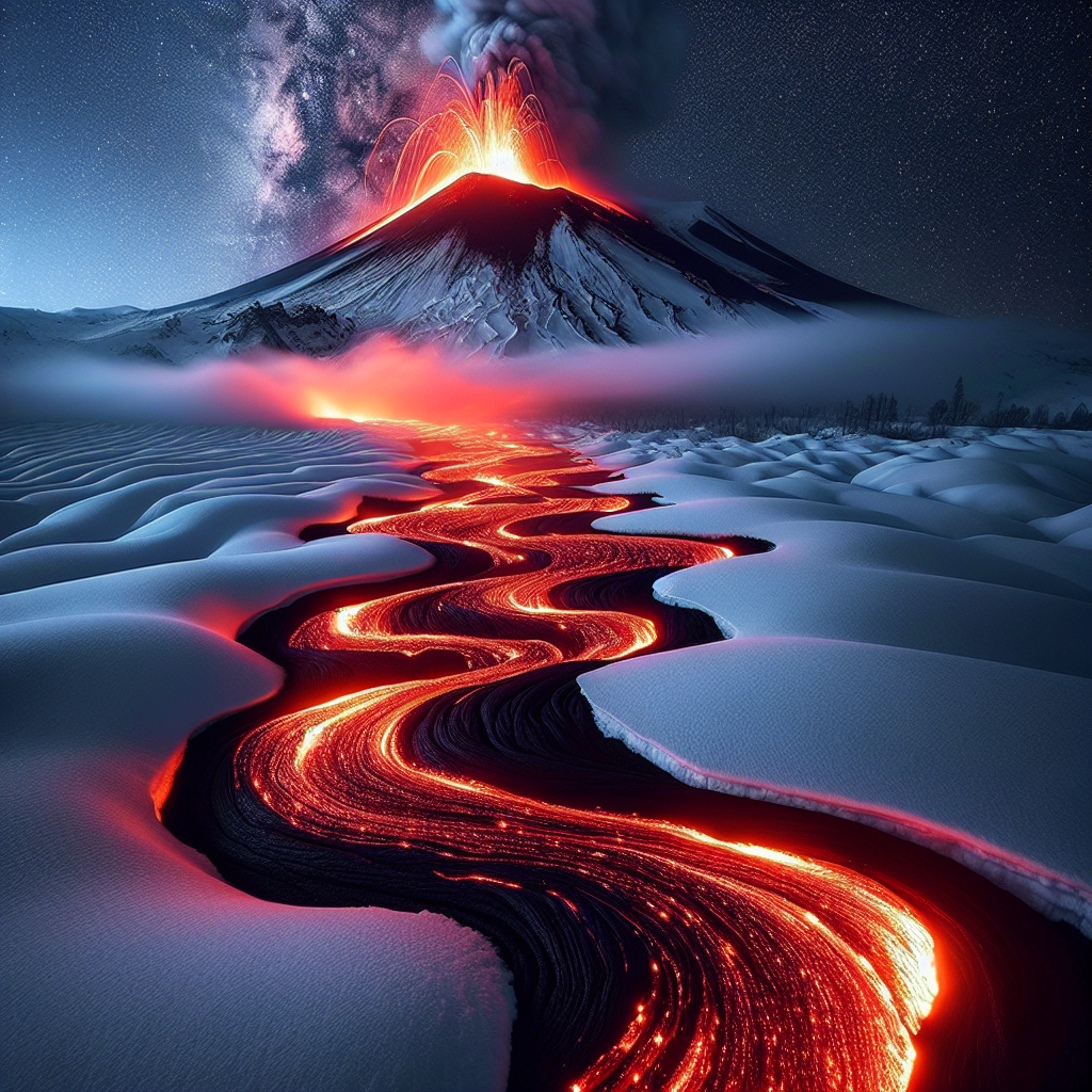Captivating Encounter: Lava Meets Snow During Mount Etna Eruption