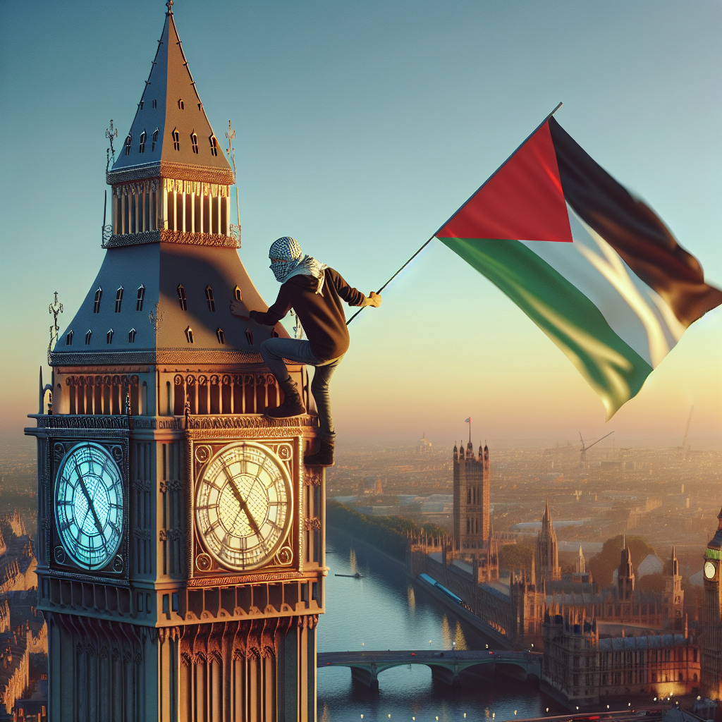 Activist Scales Big Ben in London Displaying Palestinian Flag