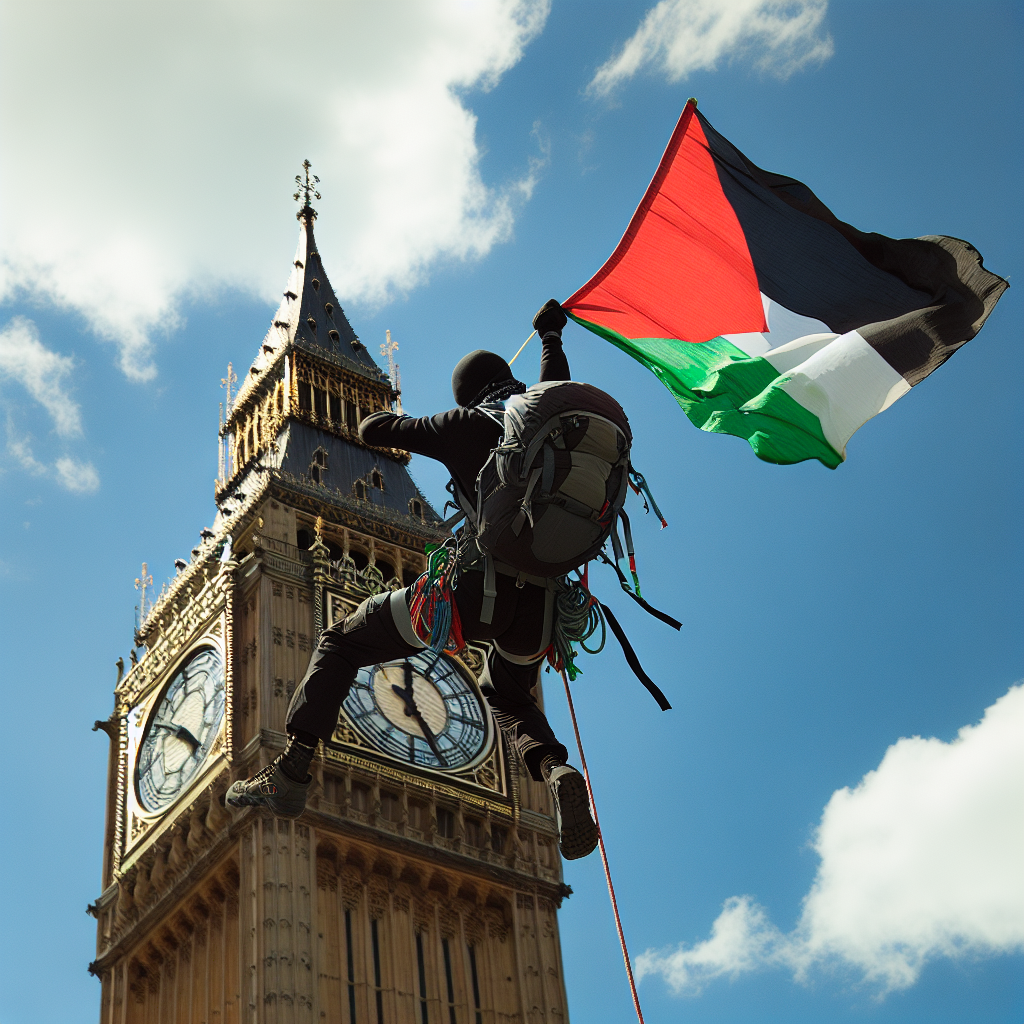 Activist Scales Big Ben Tower to Display Palestinian Flag in London