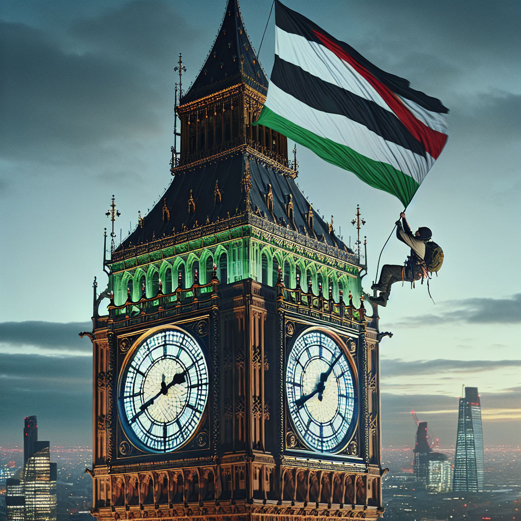 Activist Scales Big Ben, Unfurls Palestinian Flag in London Protest