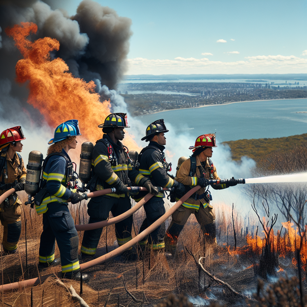 Firefighters Battle Wind-Driven Brush Fire on Long Island