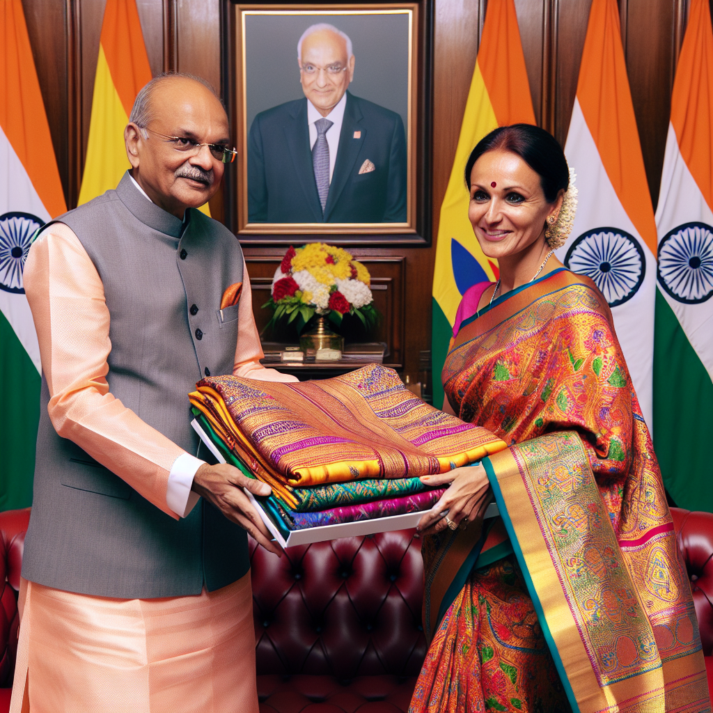 PM Modi Presents Banarasi Saree to Mauritius First Lady Brinda Gokhool