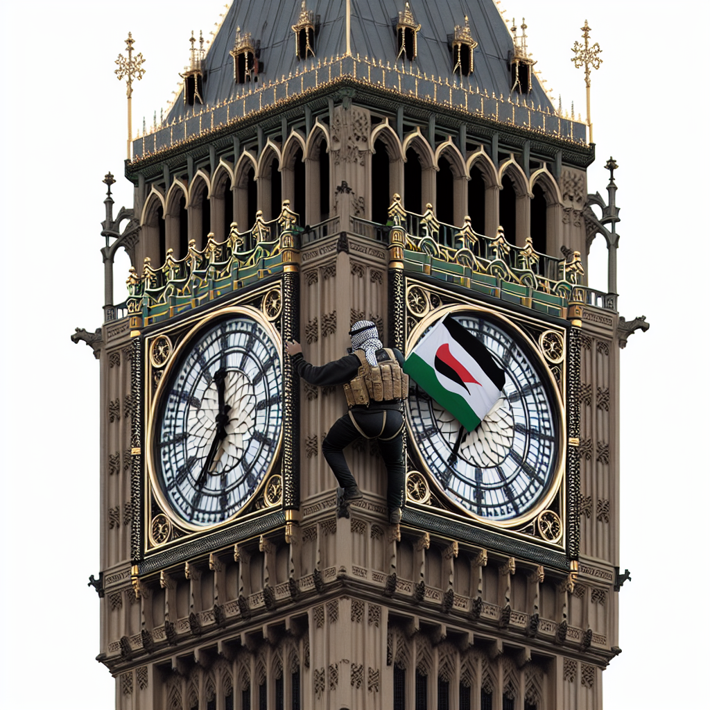Protester Climbing Big Ben with Palestine Flag Detained