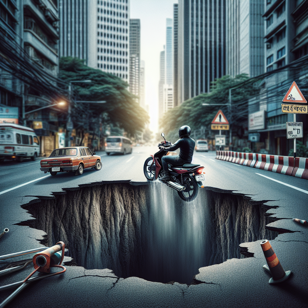 South Korean Motorcyclist Dies After Plunging Into Large Sinkhole