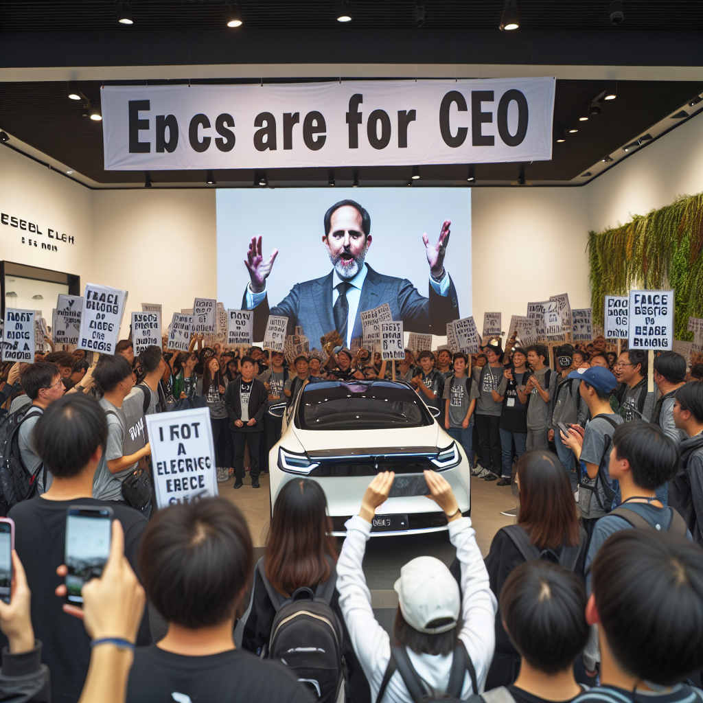 Demonstrators Rally at Tesla Showrooms Against Elon Musk