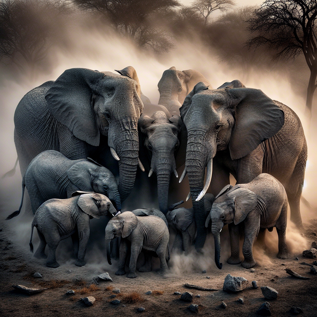Elephants Shield Calves in Protective Circle During Earthquake Sensing