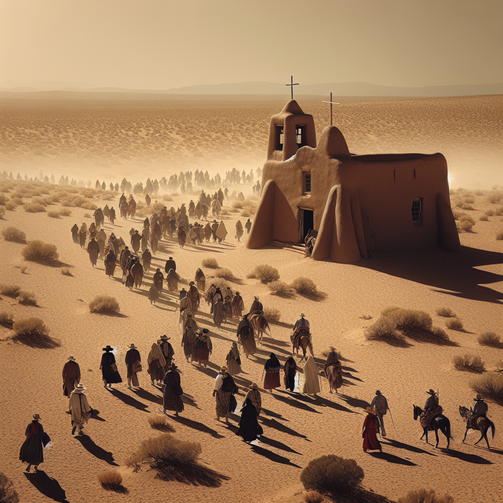 Pilgrims Journey Across New Mexico Desert to Historic Adobe Church