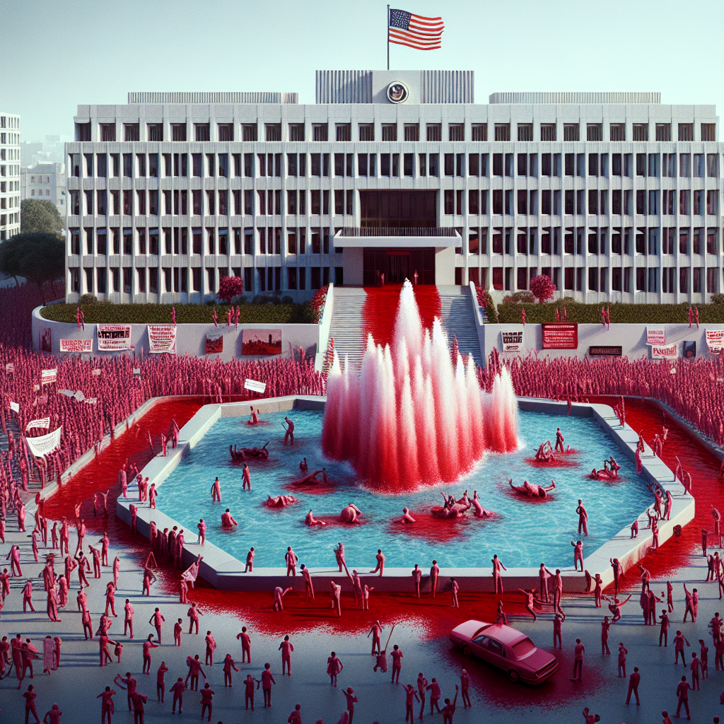 US Embassy Fountain Turns 'Blood-Red' in Protest Over Gaza (VIDEO)