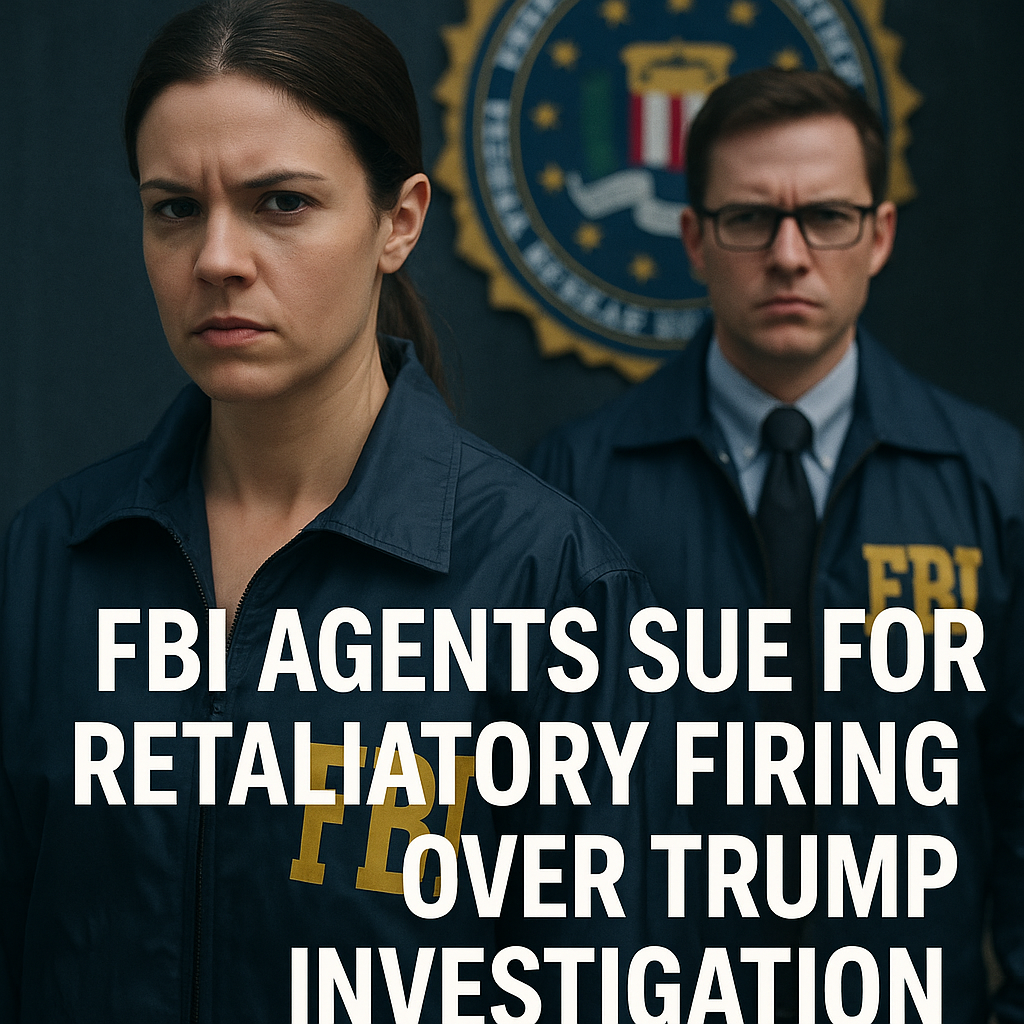 Illustration of FBI Agents Sue for Retaliatory Firing Over Trump Investigation