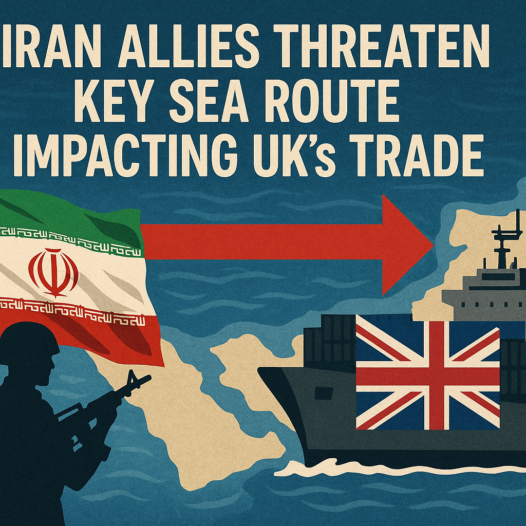 Illustration of Iran Allies Threaten Key Sea Route Impacting UK's Trade