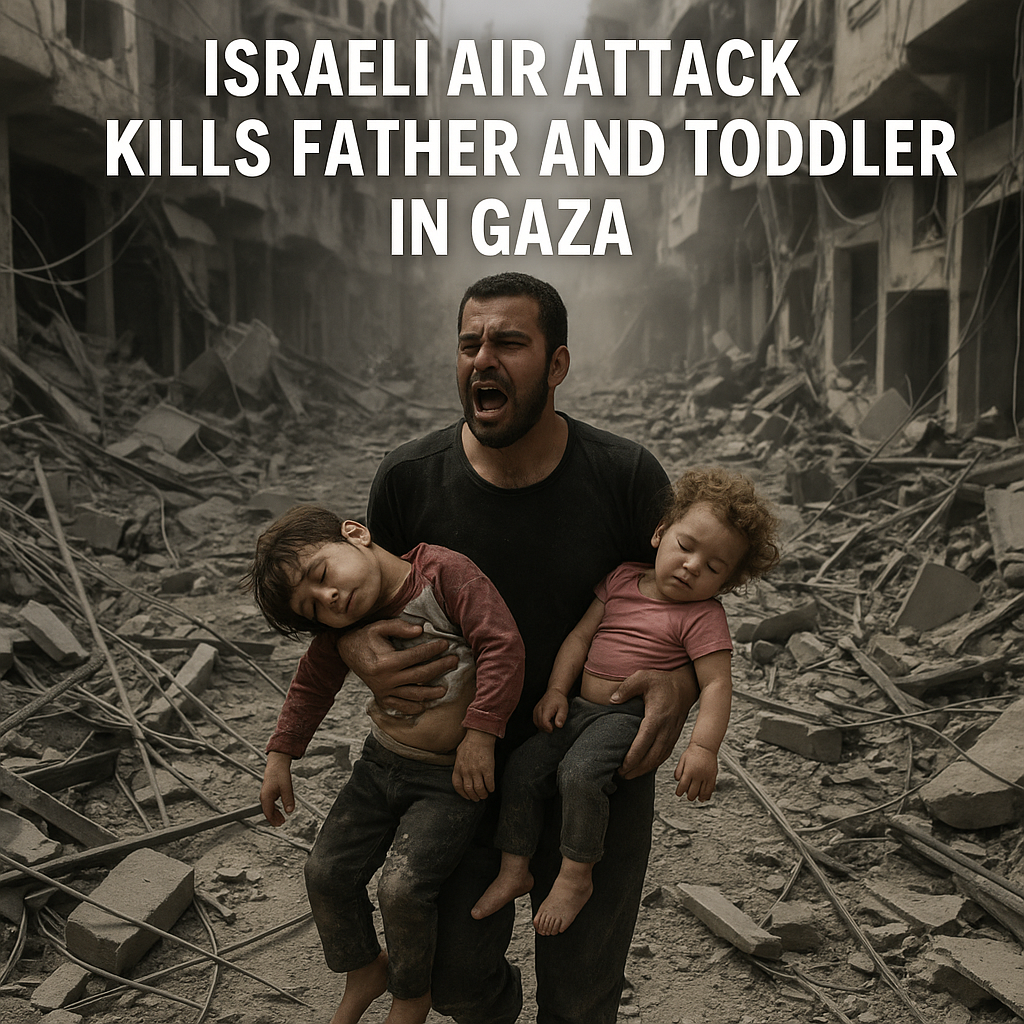 Illustration of Israeli Air Attack Kills Father and Toddler in Gaza