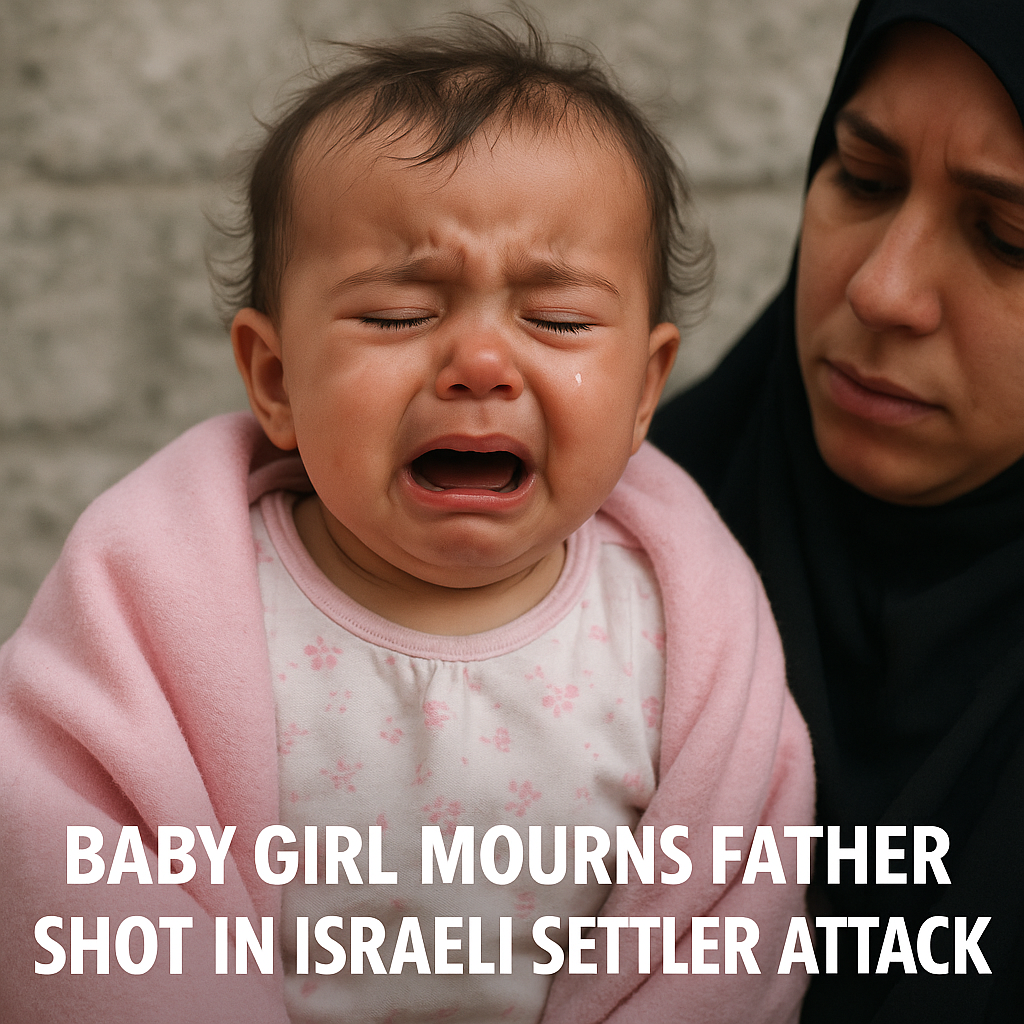 Illustration of Baby Girls Mourn Father Shot in Israeli Settler Attack