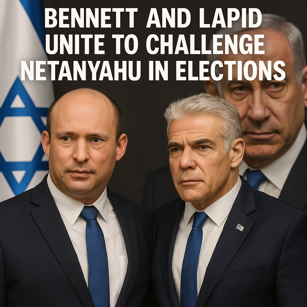Illustration of Bennett and Lapid Unite to Challenge Netanyahu in Elections