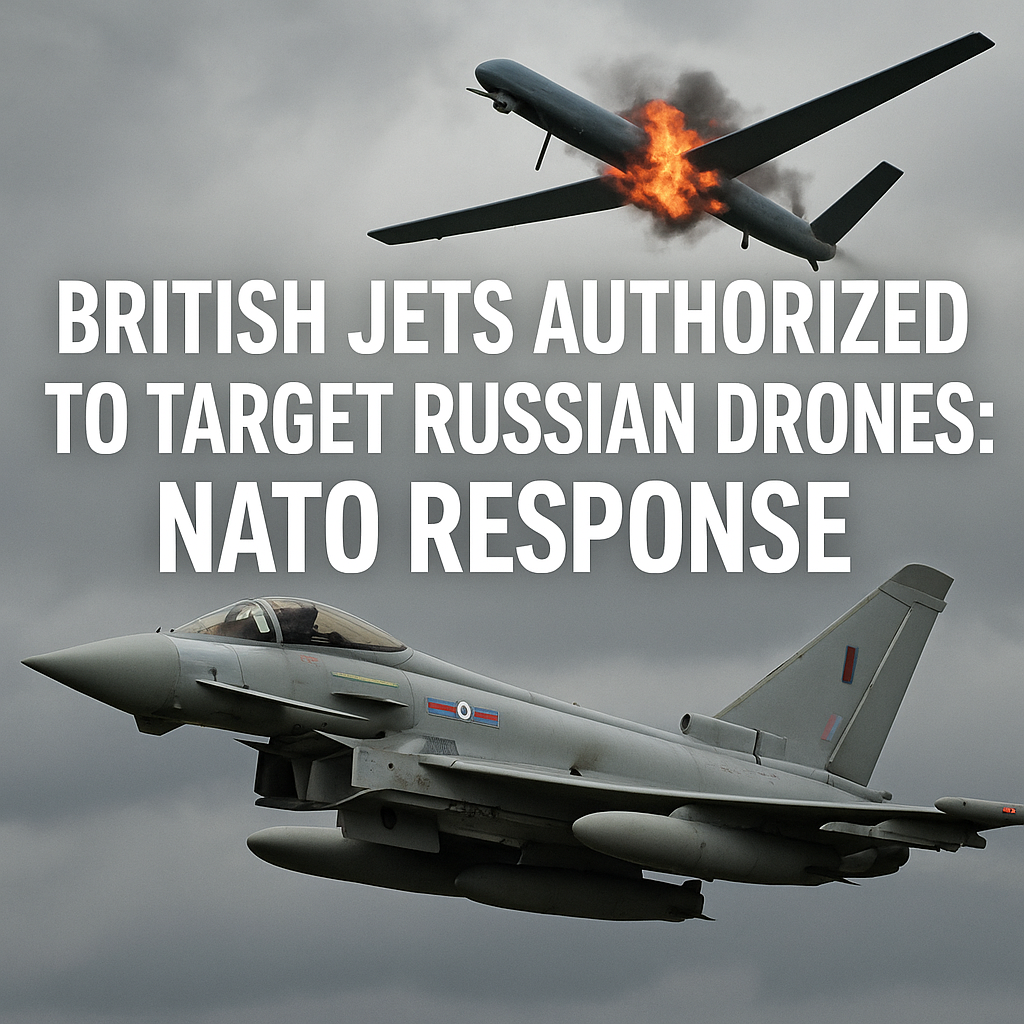 Illustration of British Jets Authorized to Target Russian Drones: NATO Response