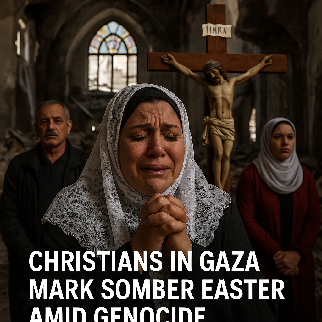Illustration of Christians in Gaza Mark Somber Easter Amid Genocide