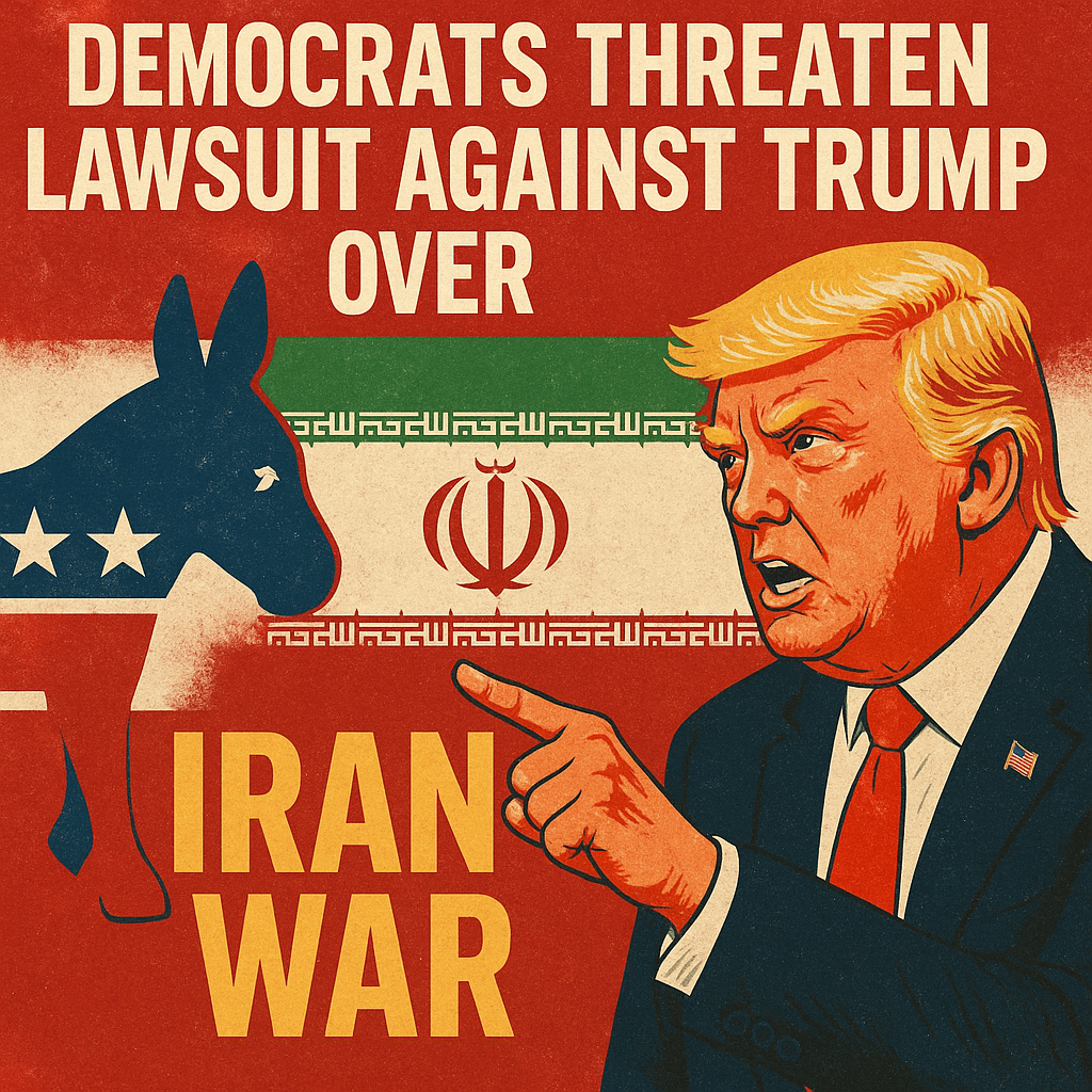 Illustration of Democrats Threaten Lawsuit Against Trump Over Iran War