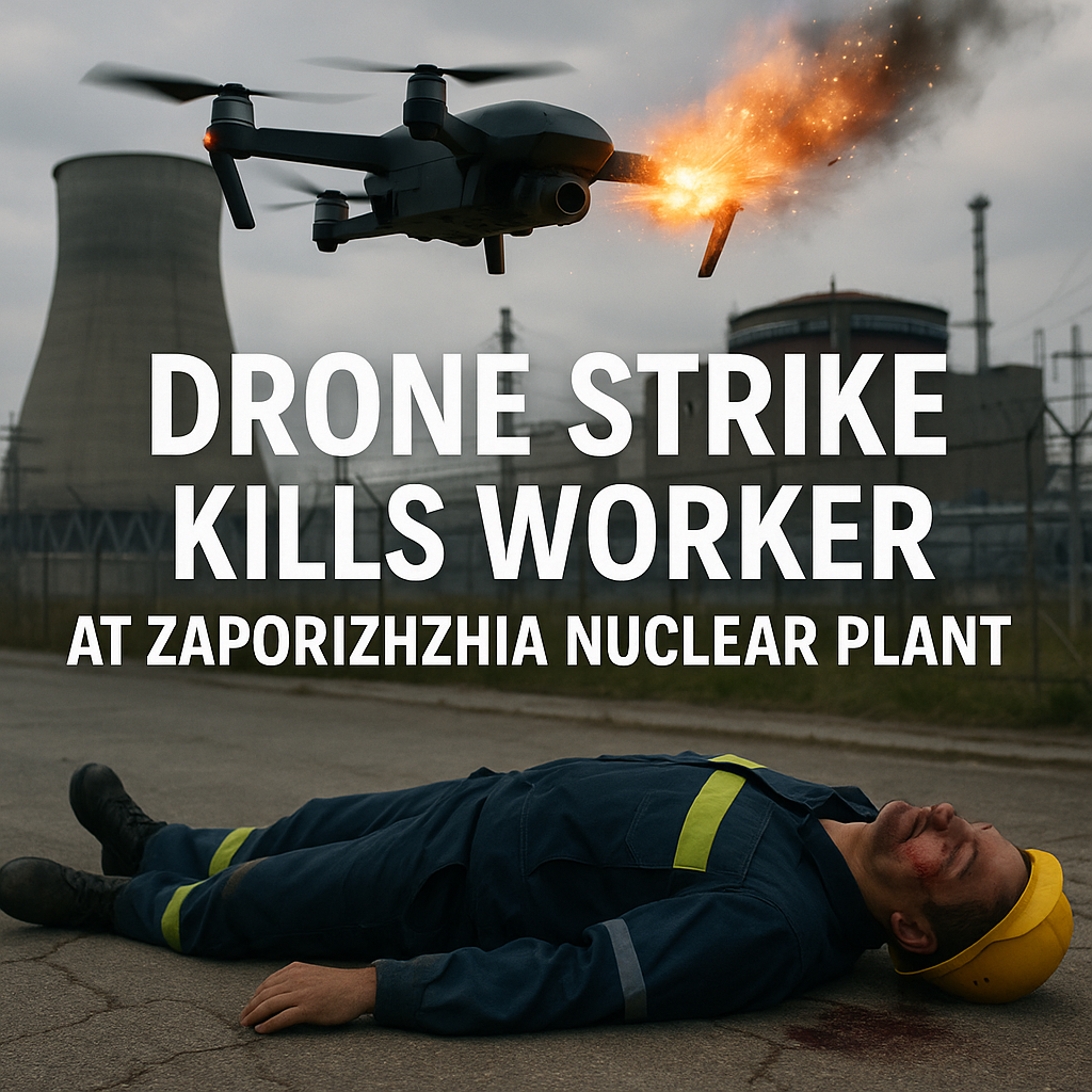 Illustration of Drone Strike Kills Worker at Zaporizhzhia Nuclear Plant