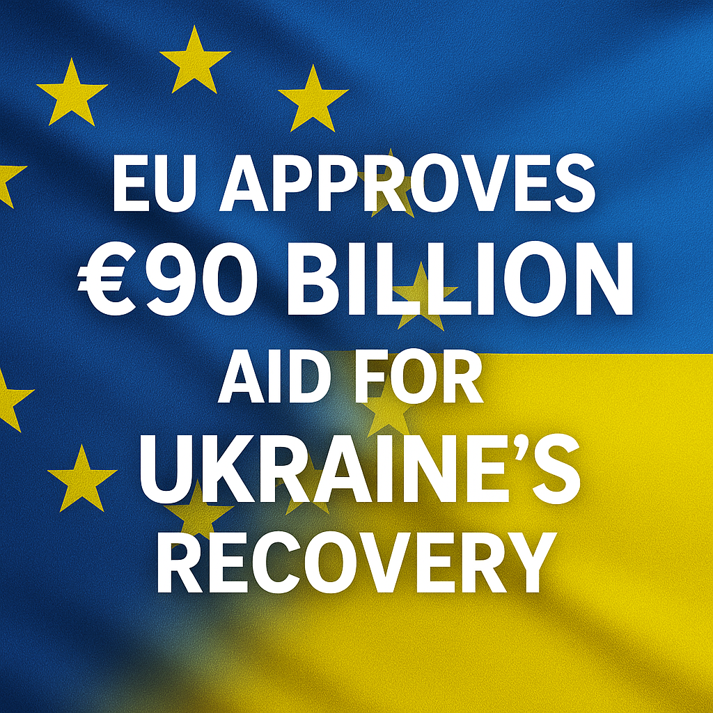 Illustration of EU Approves €90 Billion Aid for Ukraine's Recovery