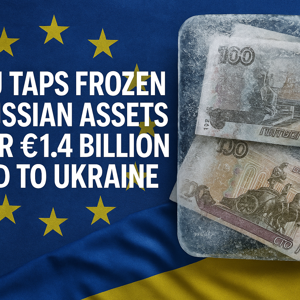Illustration of EU Taps Frozen Russian Assets for €1.4 Billion Aid to Ukraine