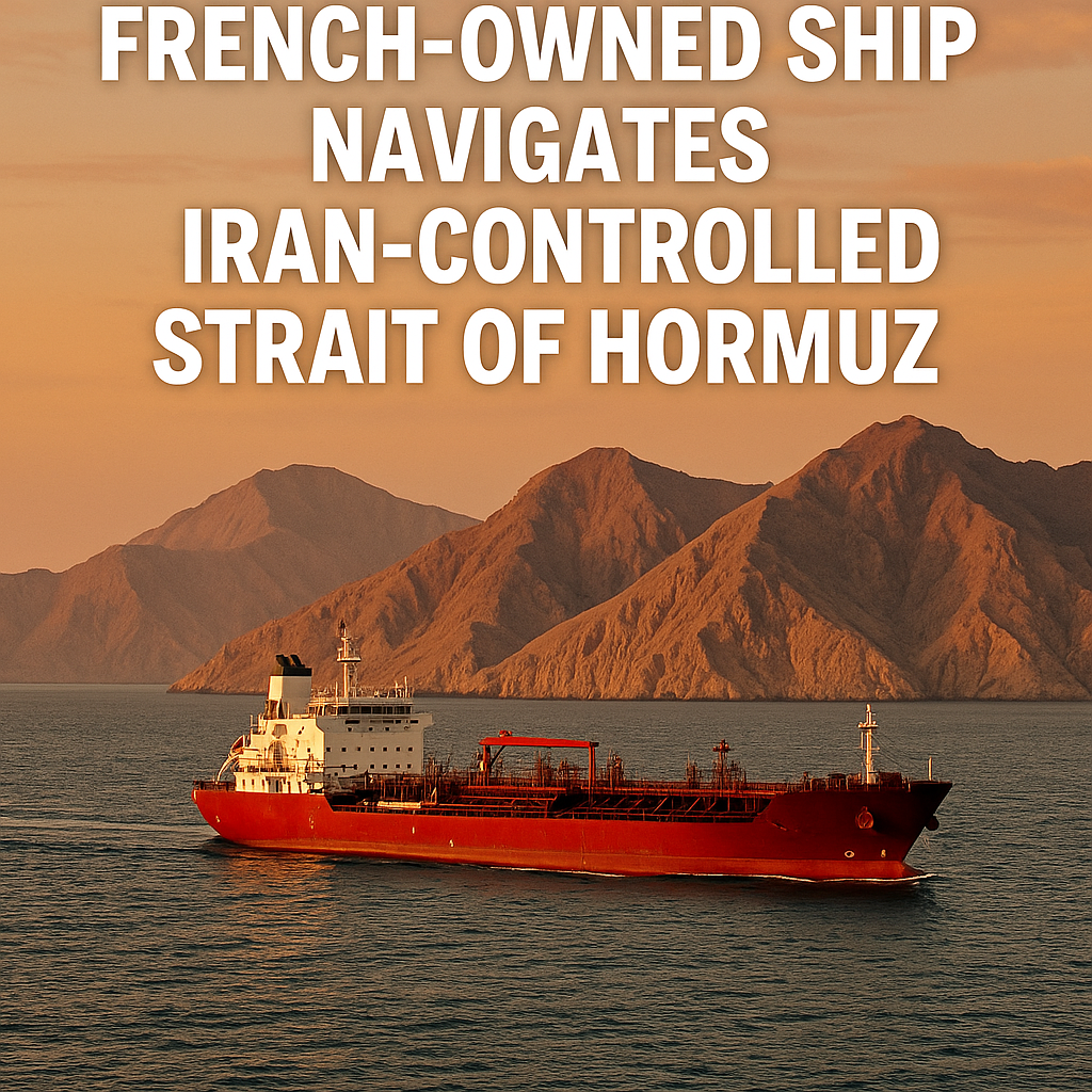 Illustration of French-Owned Ship Navigates Iran-Controlled Strait of Hormuz