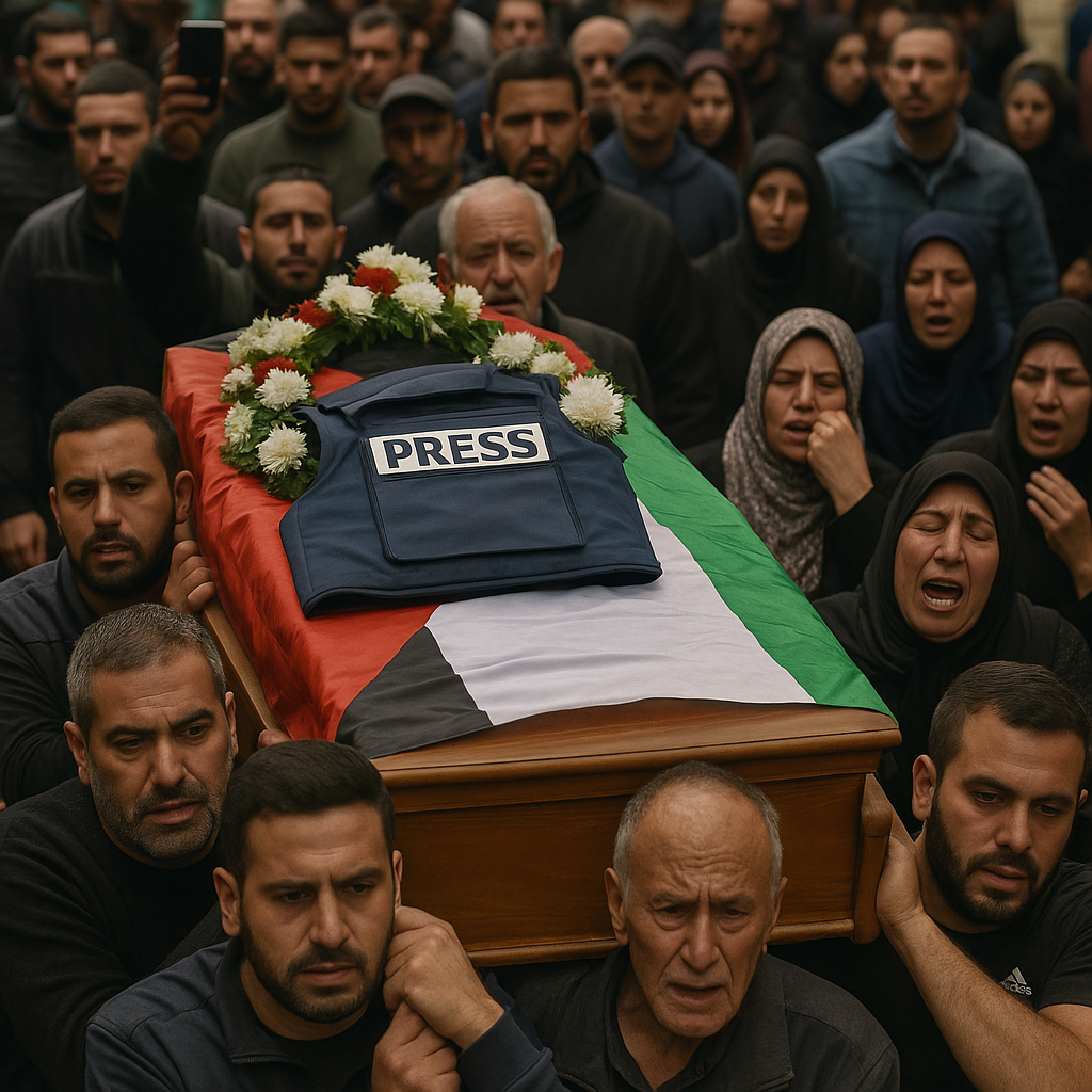 Illustration of Funeral for Journalist Killed in Targeted Israeli Strike