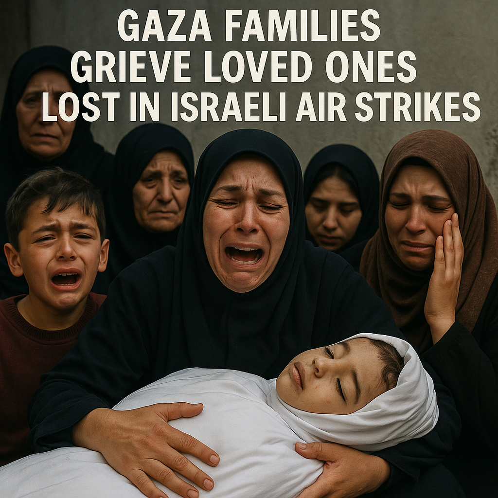 Illustration of Gaza Families Grieve Loved Ones Lost in Israeli Air Strikes