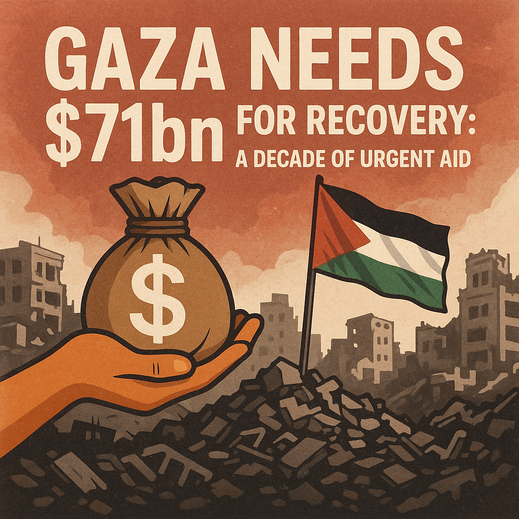Illustration of Gaza Needs $71bn for Recovery: A Decade of Urgent Aid