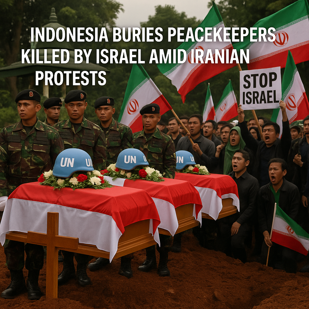 Illustration of Indonesia Buries Peacekeepers Killed by Israel Amid Iranian Protests