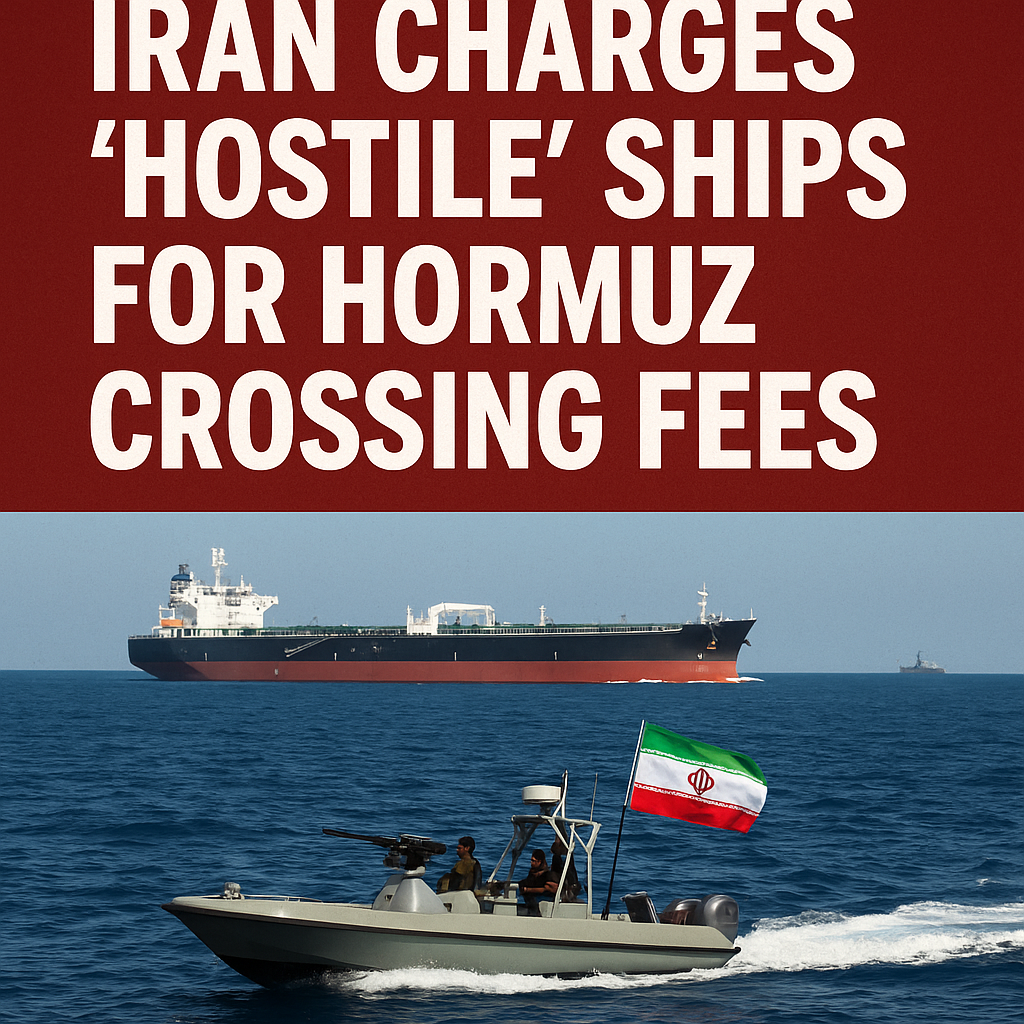 Illustration of Iran Charges 'Hostile' Ships for Hormuz Crossing Fees