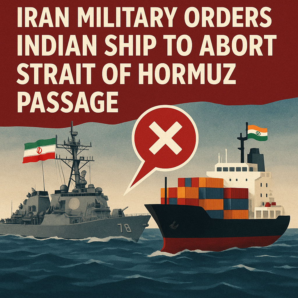Illustration of Iran military orders Indian ship to abort Strait of Hormuz passage