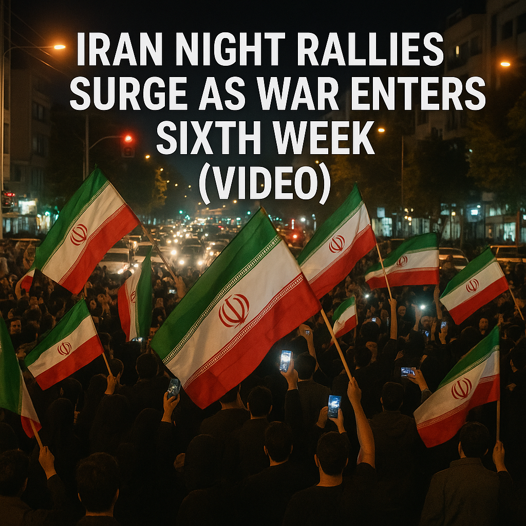 Illustration of Iran Night Rallies Surge as War Enters Sixth Week (VIDEO)