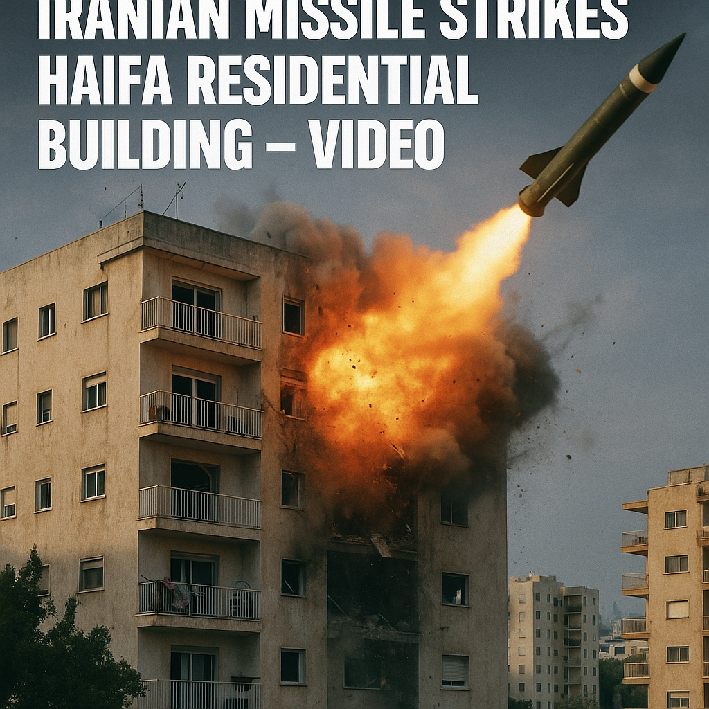 Illustration of Iranian Missile Strikes Haifa Residential Building – Video