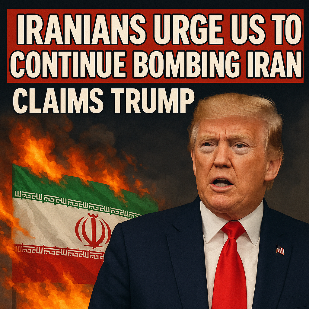 Illustration of Iranians Urge US to Continue Bombing Iran, Claims Trump