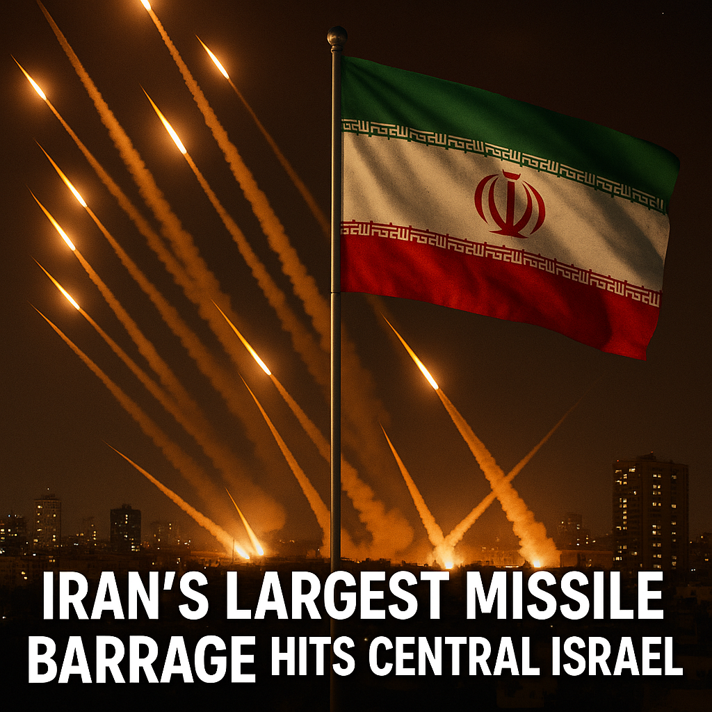 Illustration of Iran's Largest Missile Barrage Hits Central Israel