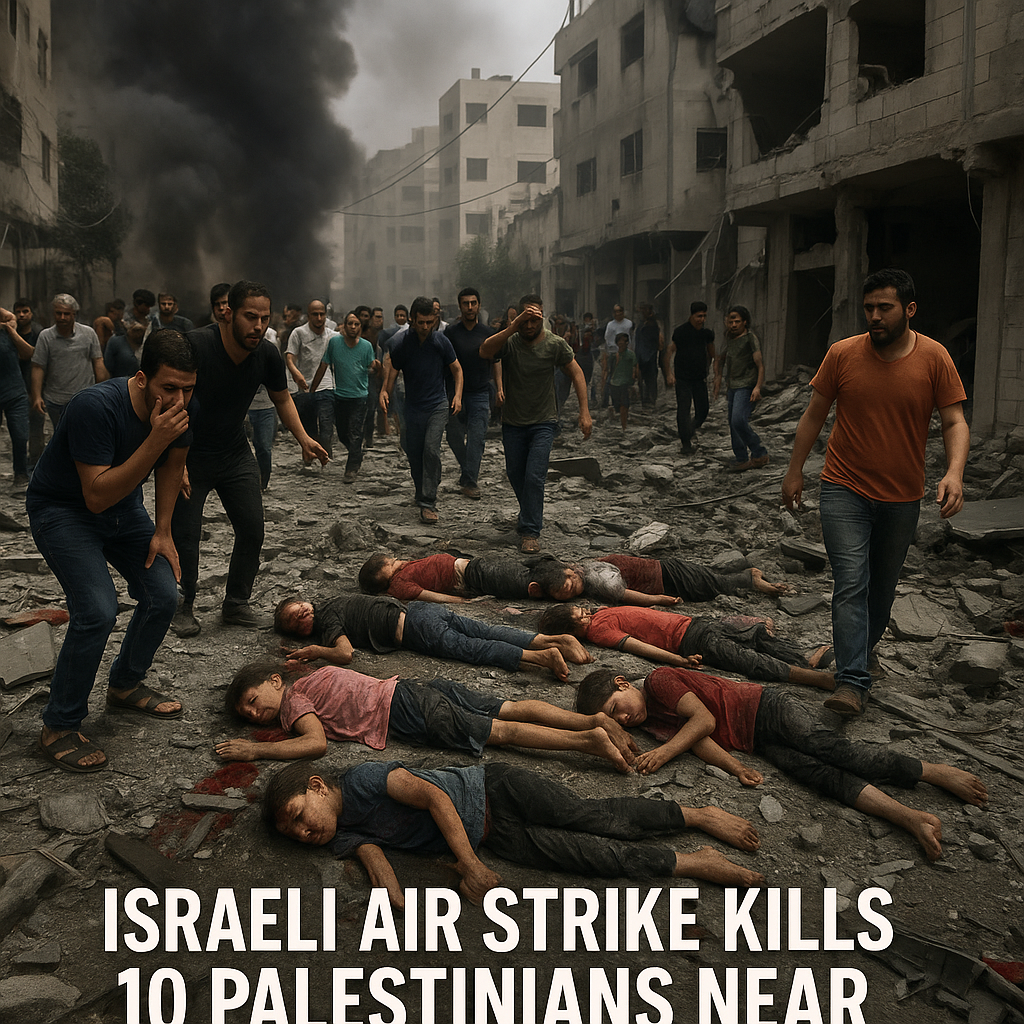 Illustration of Israeli Air Strike Kills 10 Palestinians Near Gaza School