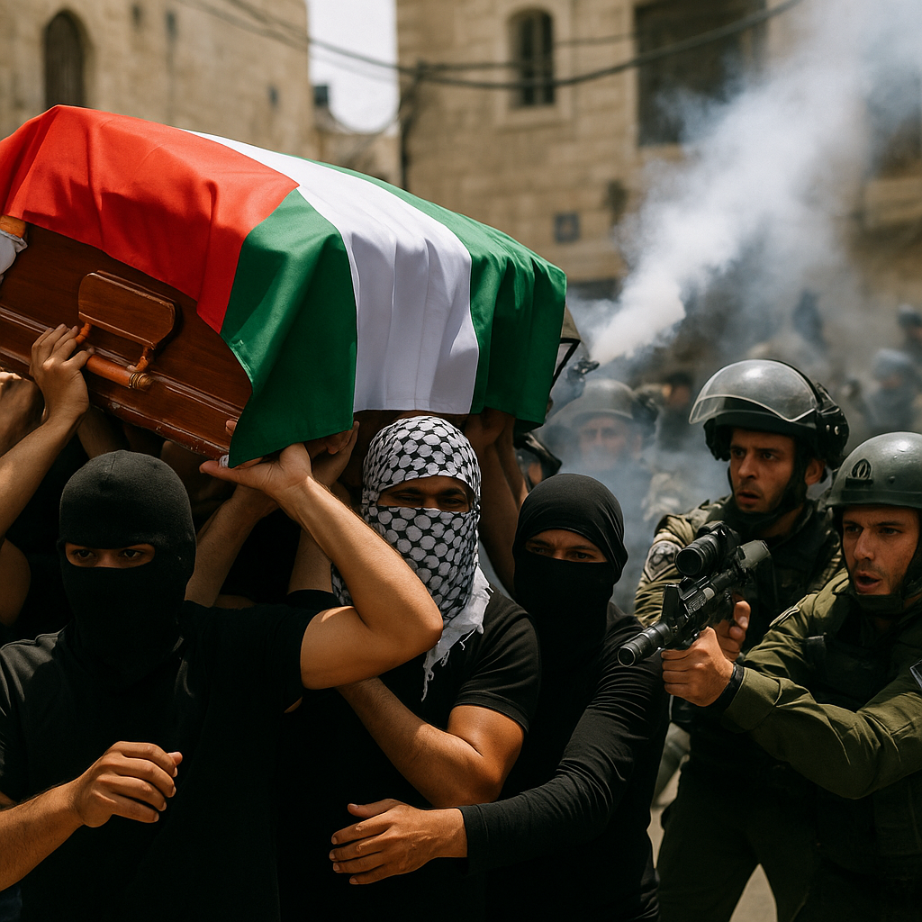 Illustration of Israeli Forces Clash at Funeral of Palestinians Killed by Settlers