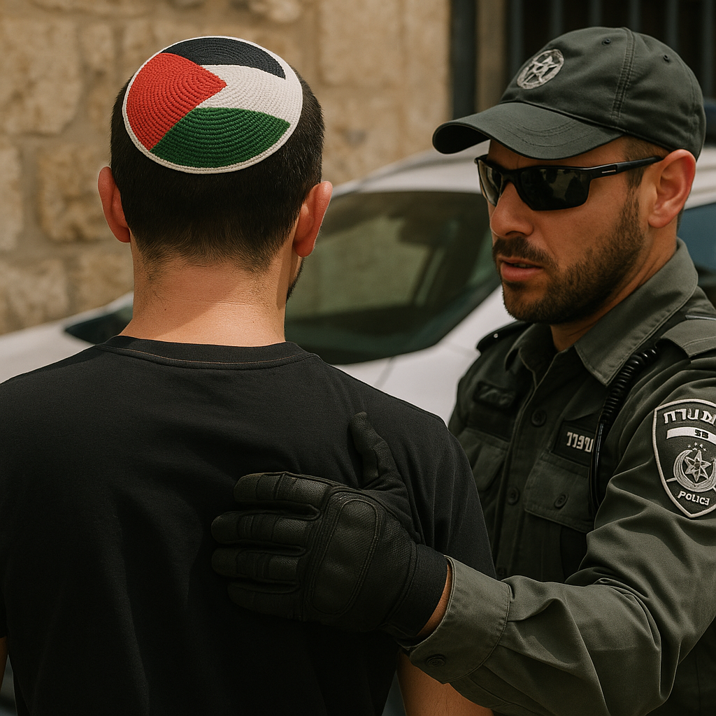 Illustration of Israeli Man Arrested for Kippah with Palestinian Flag