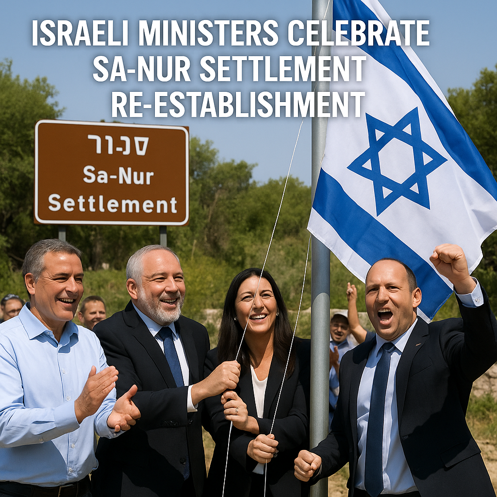 Illustration of Israeli Ministers Celebrate Sa-Nur Settlement Re-establishment