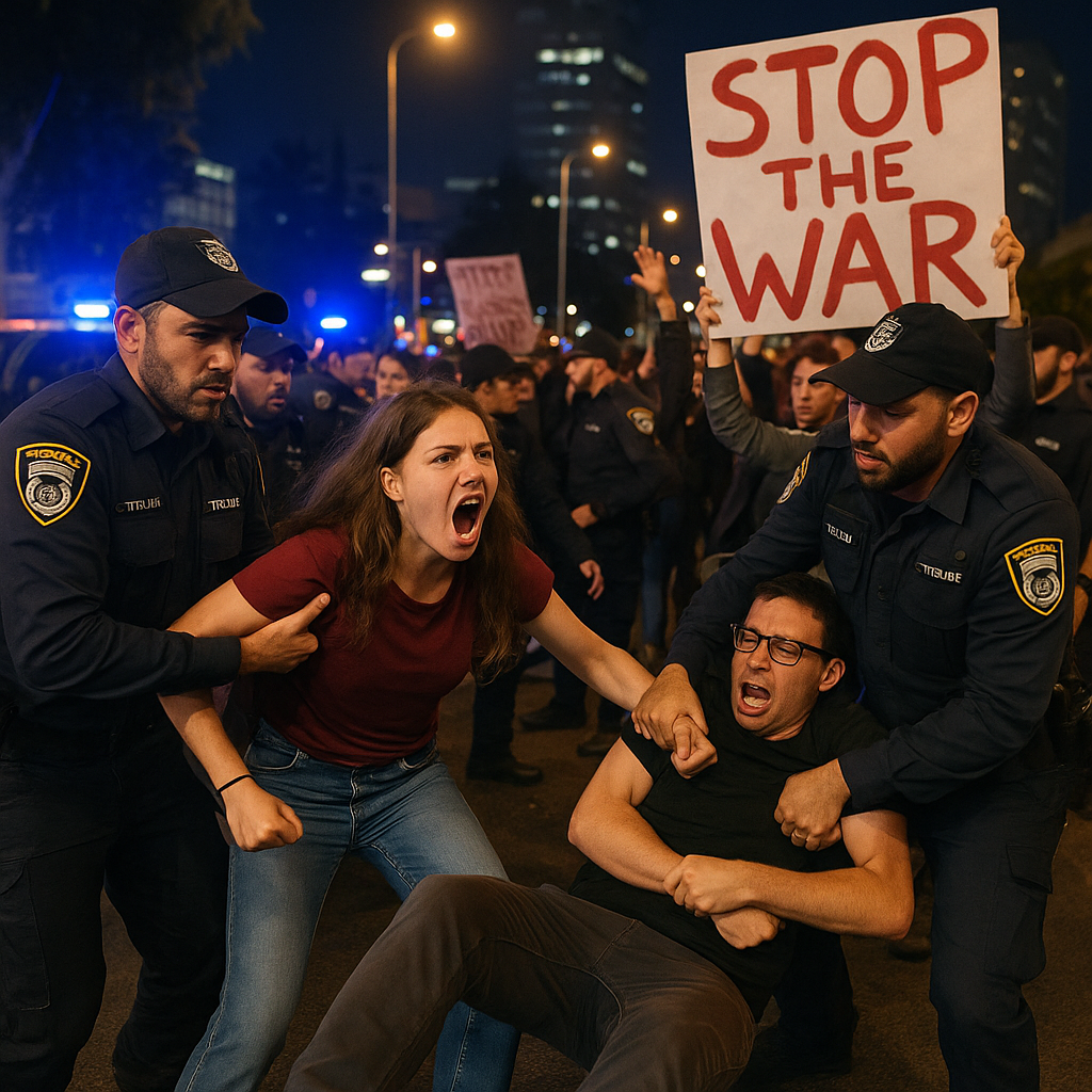 Illustration of Israeli Police Arrest Antiwar Protesters in Tel Aviv