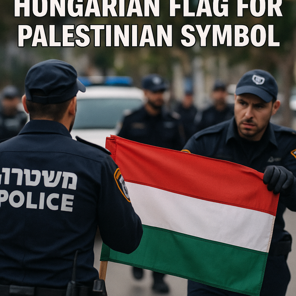 Illustration of Israeli Police Mistake Hungarian Flag for Palestinian Symbol