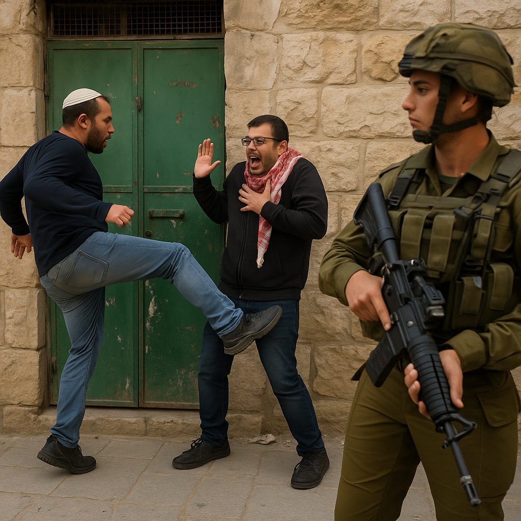 Illustration of Israeli Settler Attacks Hebron Activist’s Home Amid Soldier’s Watch
