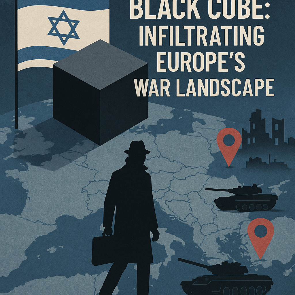 Illustration of Israel's Black Cube: Infiltrating Europe’s War Landscape