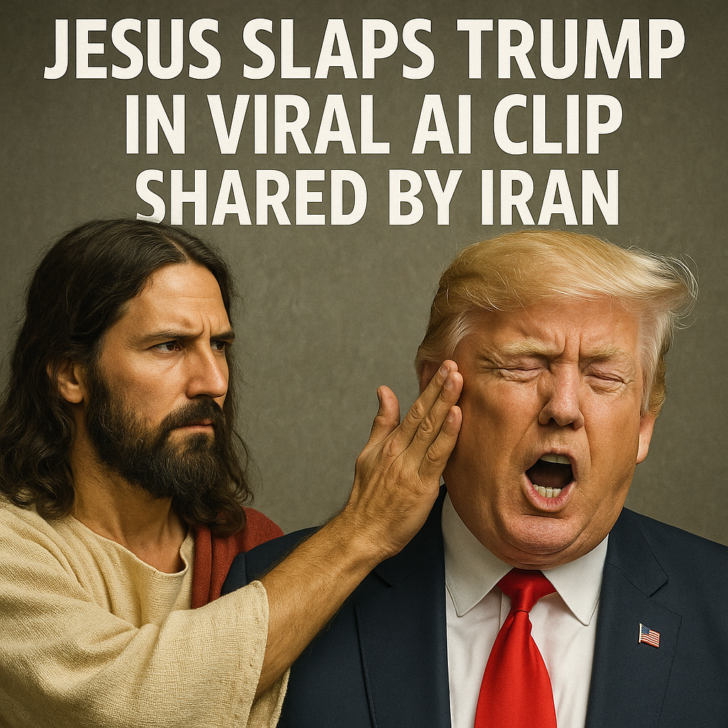Illustration of Jesus Slaps Trump in Viral AI Clip Shared by Iran